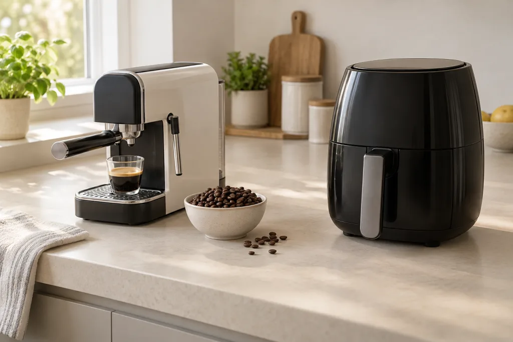 Machine à café, grains et air fryer
