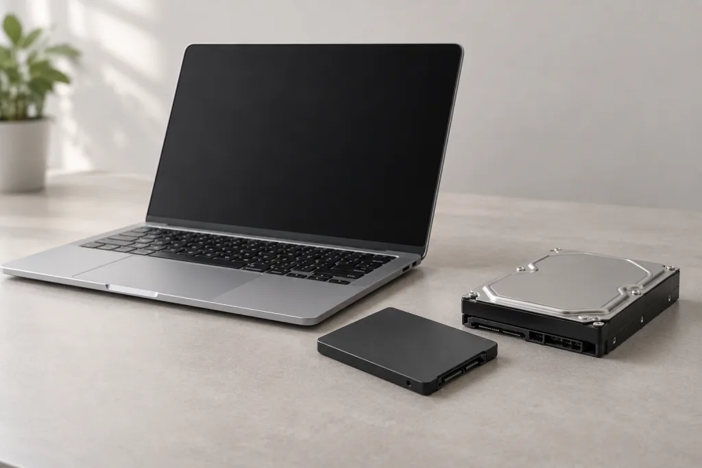 Ordinateur portable, SSD et disque dur